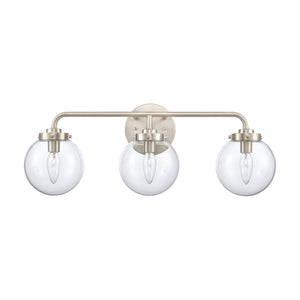 Atlas Fairbanks 3-Light Vanity Fixture – Midcentury Modern Design with Clear Glass Globes for Stylish Illumination Brushed Nickel and Clear WL11302-NK1