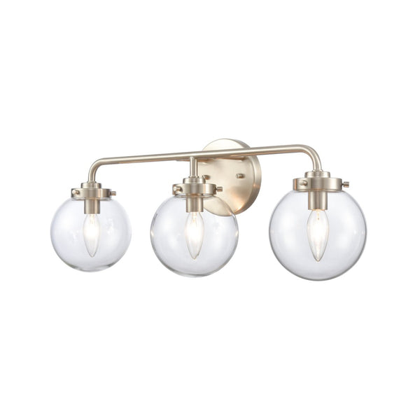 Atlas Fairbanks 3-Light Vanity Fixture – Midcentury Modern Design with Clear Glass Globes for Stylish Illumination Brushed Nickel and Clear WL11302-NK1