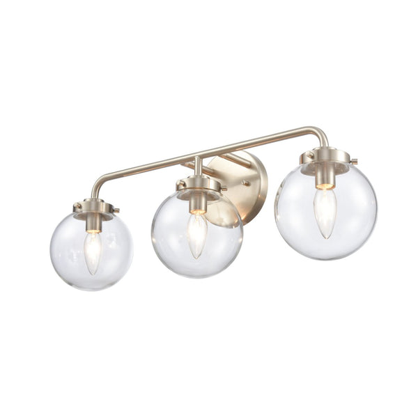 Atlas Fairbanks 3-Light Vanity Fixture – Midcentury Modern Design with Clear Glass Globes for Stylish Illumination Brushed Nickel and Clear WL11302-NK1
