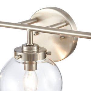 Atlas Fairbanks 3-Light Vanity Fixture – Midcentury Modern Design with Clear Glass Globes for Stylish Illumination Brushed Nickel and Clear WL11302-NK1