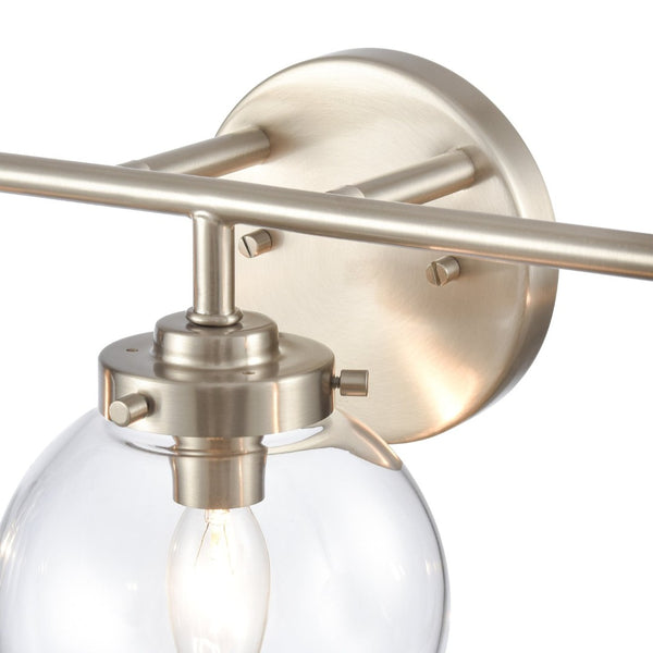 Atlas Fairbanks 3-Light Vanity Fixture – Midcentury Modern Design with Clear Glass Globes for Stylish Illumination Brushed Nickel and Clear WL11302-NK1