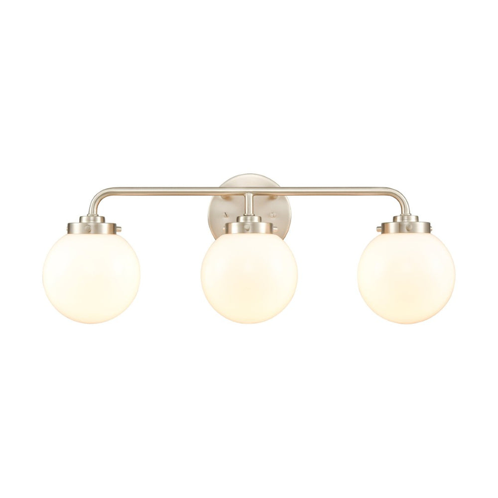 Atlas Fairbanks 3-Light Vanity Fixture – Midcentury Modern Design with Clear Glass Globes for Stylish Illumination Brushed Nickel and Opal WL11302-NK2