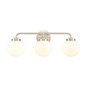 Atlas Fairbanks 3-Light Vanity Fixture – Midcentury Modern Design with Clear Glass Globes for Stylish Illumination Brushed Nickel and Opal WL11302-NK2