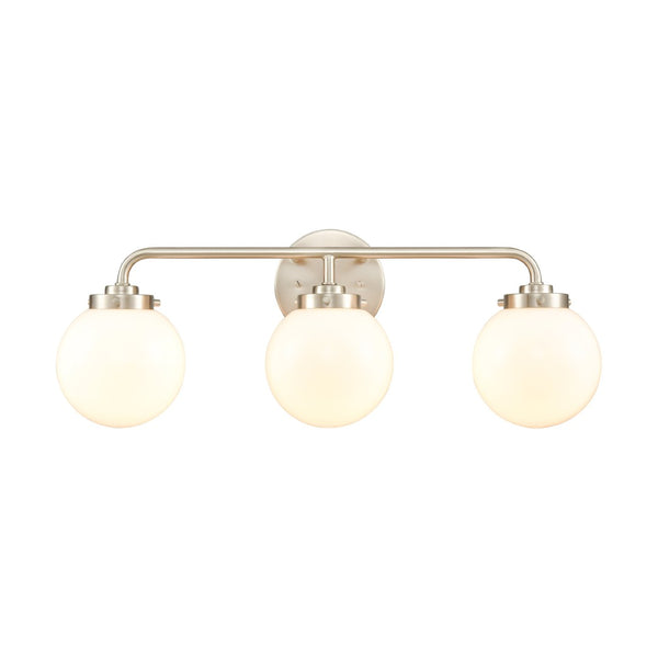 Atlas Fairbanks 3-Light Vanity Fixture – Midcentury Modern Design with Clear Glass Globes for Stylish Illumination Brushed Nickel and Opal WL11302-NK2