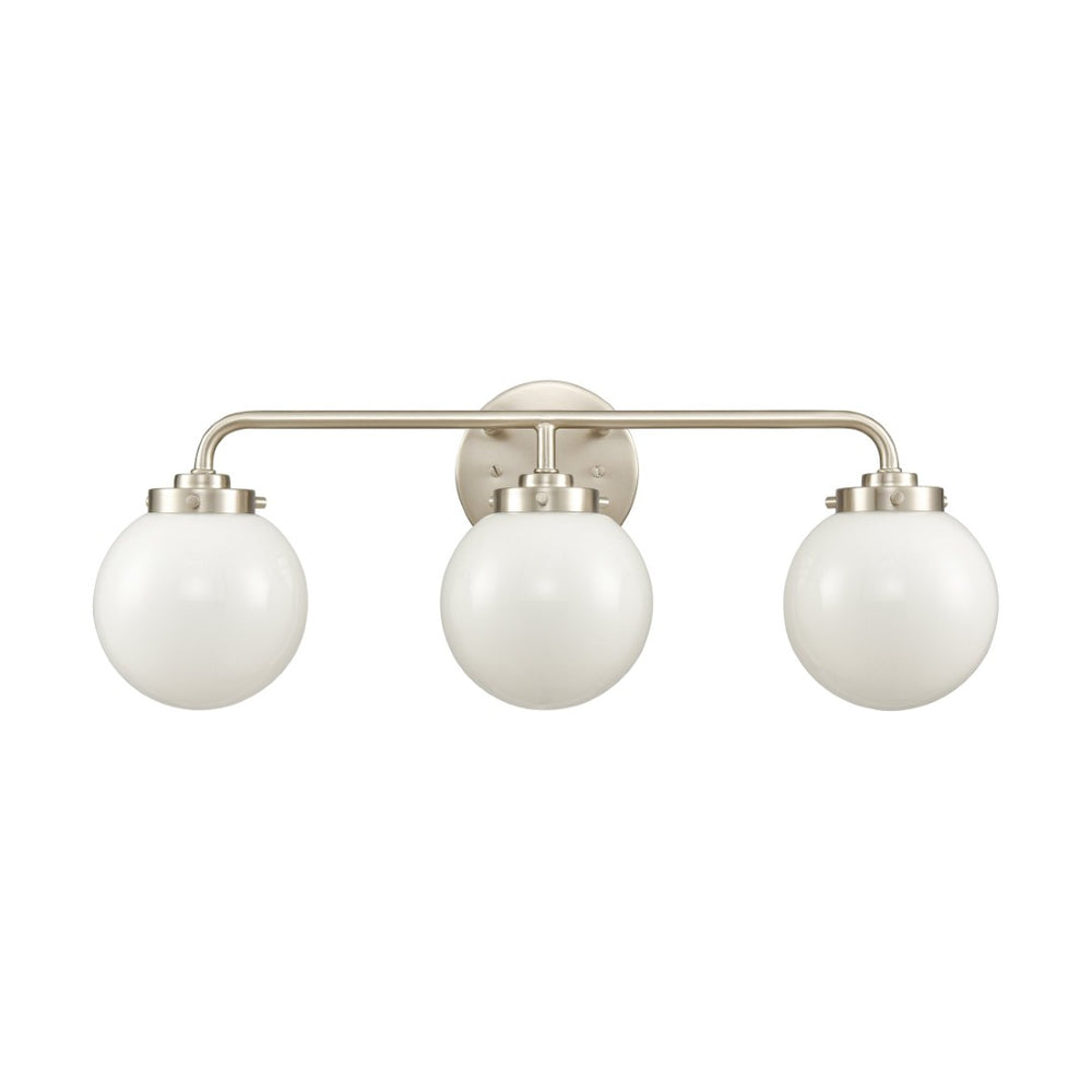 Atlas Fairbanks 3-Light Vanity Fixture – Midcentury Modern Design with Clear Glass Globes for Stylish Illumination Brushed Nickel and Opal WL11302-NK2