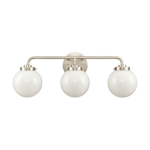 Atlas Fairbanks 3-Light Vanity Fixture – Midcentury Modern Design with Clear Glass Globes for Stylish Illumination Brushed Nickel and Opal WL11302-NK2