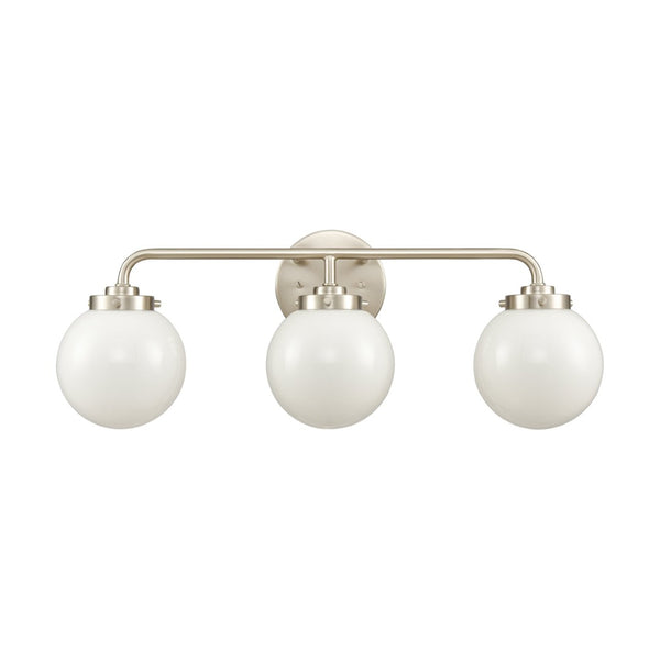 Atlas Fairbanks 3-Light Vanity Fixture – Midcentury Modern Design with Clear Glass Globes for Stylish Illumination Brushed Nickel and Opal WL11302-NK2