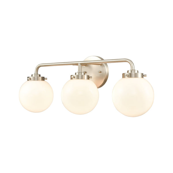 Atlas Fairbanks 3-Light Vanity Fixture – Midcentury Modern Design with Clear Glass Globes for Stylish Illumination Brushed Nickel and Opal WL11302-NK2