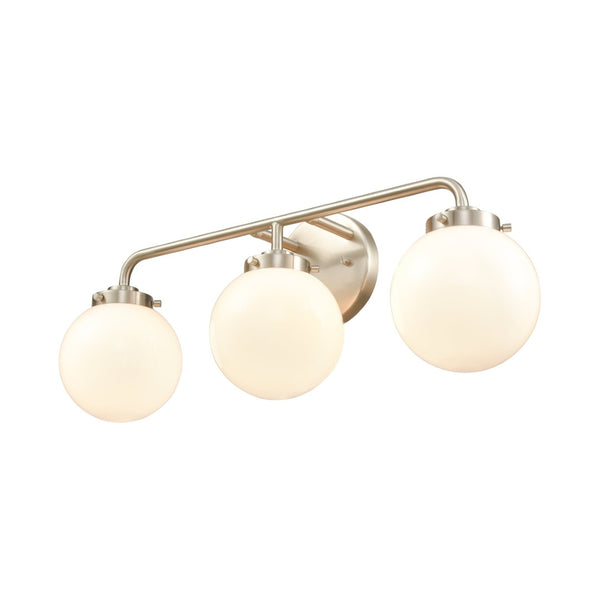 Atlas Fairbanks 3-Light Vanity Fixture – Midcentury Modern Design with Clear Glass Globes for Stylish Illumination Brushed Nickel and Opal WL11302-NK2