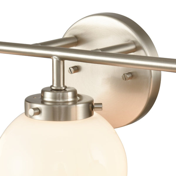 Atlas Fairbanks 3-Light Vanity Fixture – Midcentury Modern Design with Clear Glass Globes for Stylish Illumination Brushed Nickel and Opal WL11302-NK2