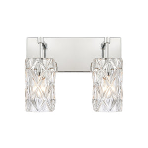 Atlas Forma 2-Light Crystal Vanity Light Fixture – Elegant Modern Design for Bathrooms and Dressing Areas Polished Chrome 14'' WL11305-CH
