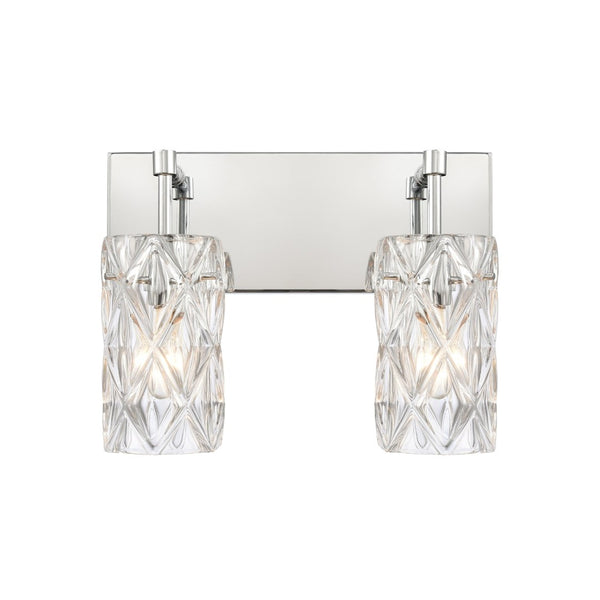 Atlas Forma 2-Light Crystal Vanity Light Fixture – Elegant Modern Design for Bathrooms and Dressing Areas Polished Chrome 14'' WL11305-CH