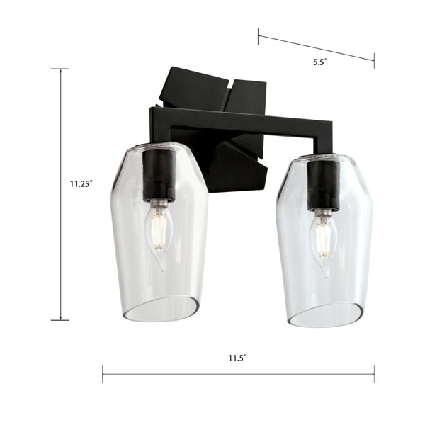 Atlas Gaia 2-Light Vanity Light Fixture - Modern Angular Design for Stylish Bathroom Illumination Acid Dipped Black 11.5'' WL11308-BK