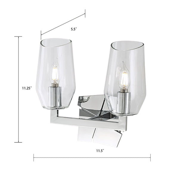 Atlas Gaia 2-Light Vanity Light Fixture - Modern Angular Design for Stylish Bathroom Illumination Chrome WL11308-CH