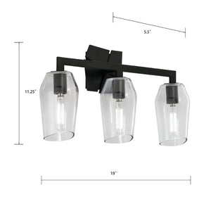 Atlas Gaia 2-Light Vanity Light Fixture - Modern Angular Design for Stylish Bathroom Illumination Acid Dipped Black 19'' WL11309-BK