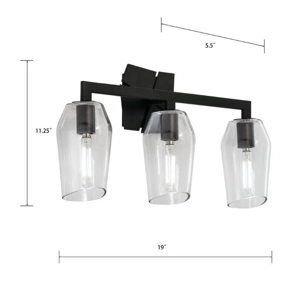 Atlas Gaia 2-Light Vanity Light Fixture - Modern Angular Design for Stylish Bathroom Illumination Acid Dipped Black 19'' WL11309-BK