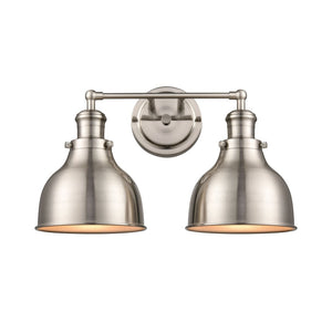 Atlas Haralson 2-Light Vanity Light Fixture – Elegant Metal Shades for Modern Bathroom Illumination Satin Nickel 17'' WL11317-NK