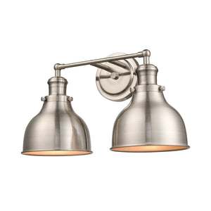 Atlas Haralson 2-Light Vanity Light Fixture – Elegant Metal Shades for Modern Bathroom Illumination Satin Nickel 17'' WL11317-NK
