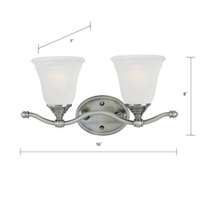 Atlas Harmony 2-Light Vanity Light Fixture - Elegant Satin Pewter & Frosted Glass for Timeless Style WL11319-SV