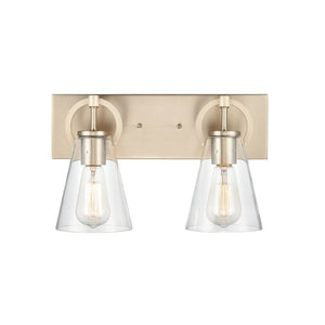 Atlas Harnell 2-Light Vanity Light Fixture - Elegant Glass Shades with Modern Charm for Bathrooms Champagne Gold 15'' WL11320-GD