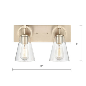 Atlas Harnell 2-Light Vanity Light Fixture - Elegant Glass Shades with Modern Charm for Bathrooms Champagne Gold 15'' WL11320-GD