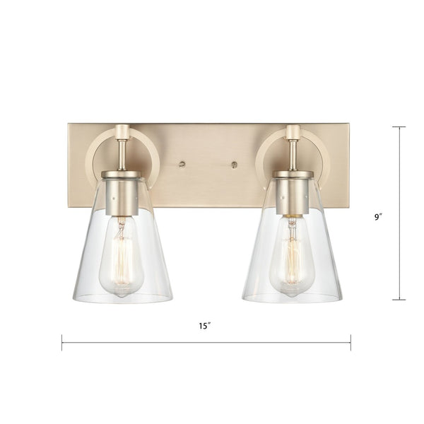 Atlas Harnell 2-Light Vanity Light Fixture - Elegant Glass Shades with Modern Charm for Bathrooms Champagne Gold 15'' WL11320-GD