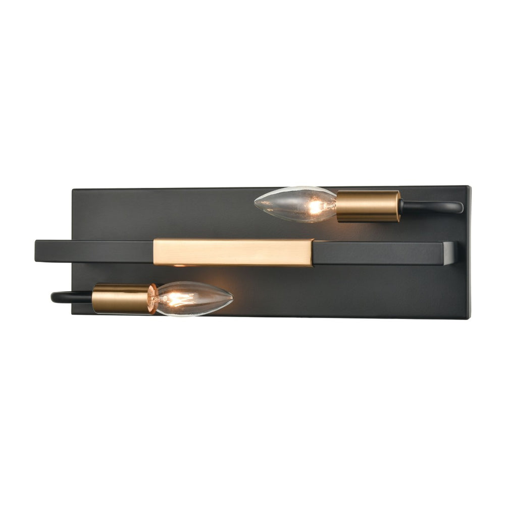 Atlas Heathrow 2-Light Vanity Light Fixture – Contemporary Design with Satin Brass Accents for Modern Spaces Matte Black 15'' WL11324-BK