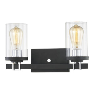 Atlas Holdfast 2-Light Vanity Light Fixture - Modern Design with Buckle Detail and Polished Chrome Accents Charcoal 15'' WL11326-BK