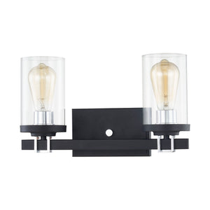 Atlas Holdfast 2-Light Vanity Light Fixture - Modern Design with Buckle Detail and Polished Chrome Accents Charcoal 15'' WL11326-BK
