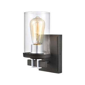 Atlas Holdfast 9'' High 1-Light Sconce with Metal Buckle Detail - Charcoal & Chrome for Modern Spaces WL11329-BK1