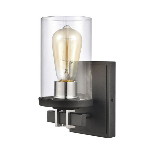 Atlas Holdfast 9'' High 1-Light Sconce with Metal Buckle Detail - Charcoal & Chrome for Modern Spaces WL11329-BK1