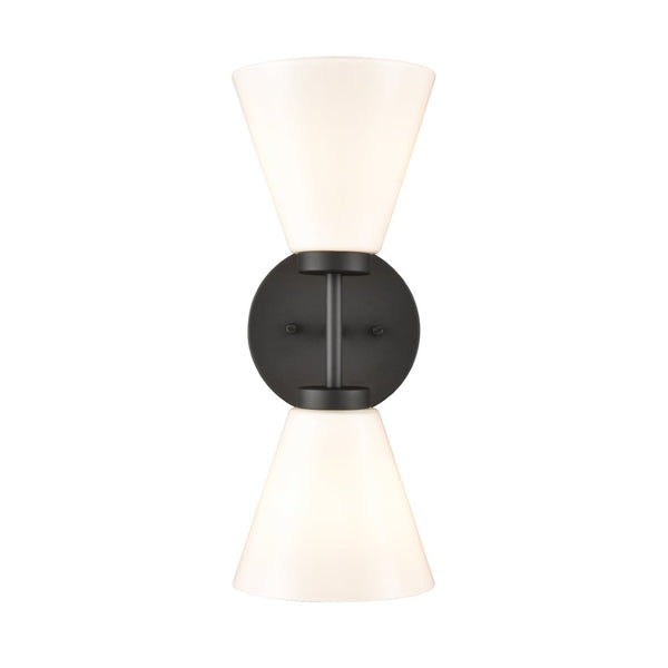 Atlas Houghton 15" High 2-Light Vanity Light - Modern Frosted Glass Shades for Elegant Bathroom Illumination Matte Black WL11338-BK