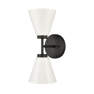 Atlas Houghton 15" High 2-Light Vanity Light - Modern Frosted Glass Shades for Elegant Bathroom Illumination Matte Black WL11338-BK