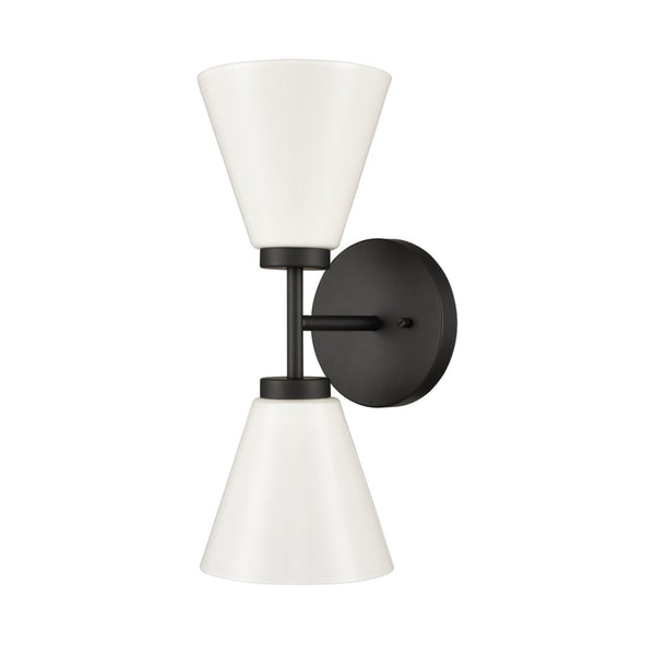 Atlas Houghton 15" High 2-Light Vanity Light - Modern Frosted Glass Shades for Elegant Bathroom Illumination Matte Black WL11338-BK