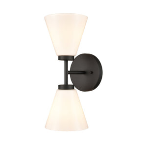 Atlas Houghton 15" High 2-Light Vanity Light - Modern Frosted Glass Shades for Elegant Bathroom Illumination Matte Black WL11338-BK