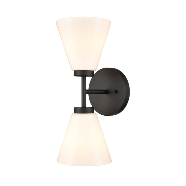 Atlas Houghton 15" High 2-Light Vanity Light - Modern Frosted Glass Shades for Elegant Bathroom Illumination Matte Black WL11338-BK