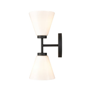 Atlas Houghton 15" High 2-Light Vanity Light - Modern Frosted Glass Shades for Elegant Bathroom Illumination Matte Black WL11338-BK