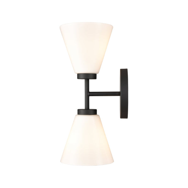 Atlas Houghton 15" High 2-Light Vanity Light - Modern Frosted Glass Shades for Elegant Bathroom Illumination Matte Black WL11338-BK