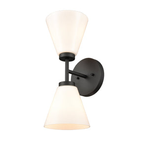 Atlas Houghton 15" High 2-Light Vanity Light - Modern Frosted Glass Shades for Elegant Bathroom Illumination Matte Black WL11338-BK