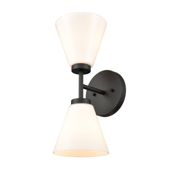 Atlas Houghton 15" High 2-Light Vanity Light - Modern Frosted Glass Shades for Elegant Bathroom Illumination Matte Black WL11338-BK