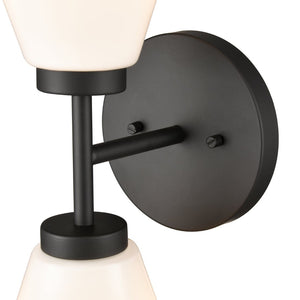 Atlas Houghton 15" High 2-Light Vanity Light - Modern Frosted Glass Shades for Elegant Bathroom Illumination Matte Black WL11338-BK