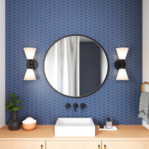 Atlas Houghton 15" High 2-Light Vanity Light - Modern Frosted Glass Shades for Elegant Bathroom Illumination Matte Black WL11338-BK