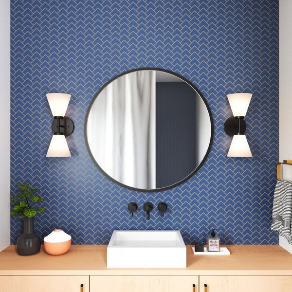 Atlas Houghton 15" High 2-Light Vanity Light - Modern Frosted Glass Shades for Elegant Bathroom Illumination Matte Black WL11338-BK
