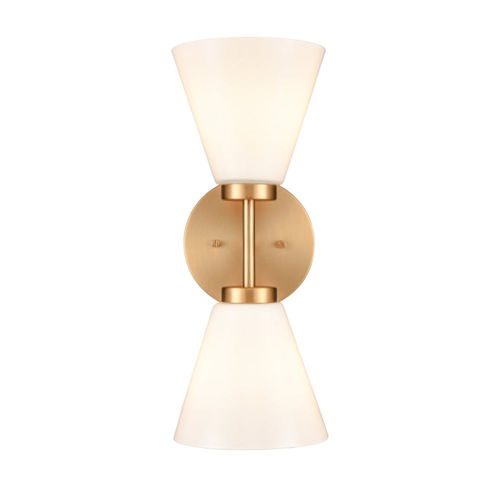 Atlas Houghton 15" High 2-Light Vanity Light - Modern Frosted Glass Shades for Elegant Bathroom Illumination Brushed Gold WL11338-GD