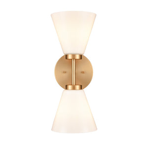 Atlas Houghton 15" High 2-Light Vanity Light - Modern Frosted Glass Shades for Elegant Bathroom Illumination Brushed Gold WL11338-GD