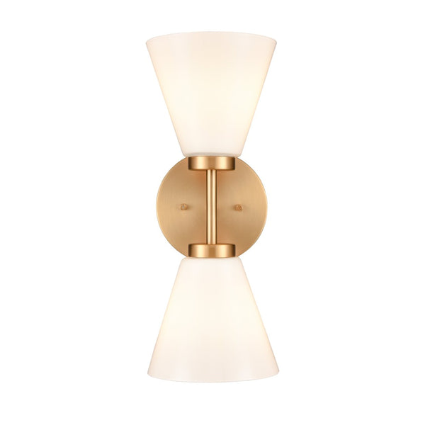 Atlas Houghton 15" High 2-Light Vanity Light - Modern Frosted Glass Shades for Elegant Bathroom Illumination Brushed Gold WL11338-GD