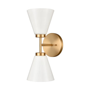 Atlas Houghton 15" High 2-Light Vanity Light - Modern Frosted Glass Shades for Elegant Bathroom Illumination Brushed Gold WL11338-GD