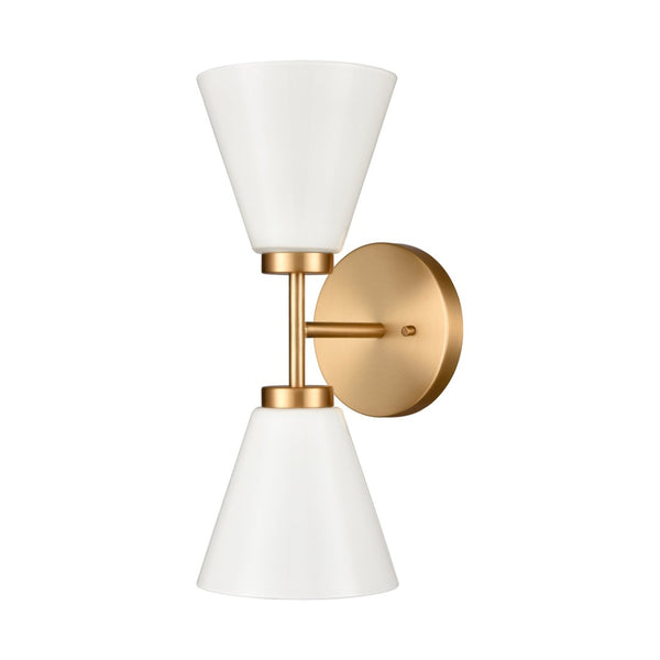 Atlas Houghton 15" High 2-Light Vanity Light - Modern Frosted Glass Shades for Elegant Bathroom Illumination Brushed Gold WL11338-GD