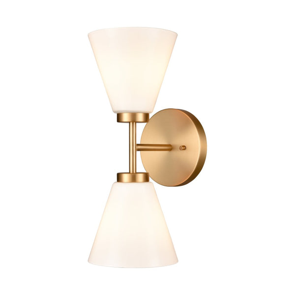 Atlas Houghton 15" High 2-Light Vanity Light - Modern Frosted Glass Shades for Elegant Bathroom Illumination Brushed Gold WL11338-GD