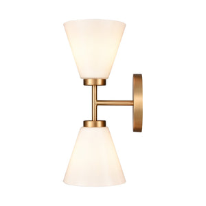 Atlas Houghton 15" High 2-Light Vanity Light - Modern Frosted Glass Shades for Elegant Bathroom Illumination Brushed Gold WL11338-GD